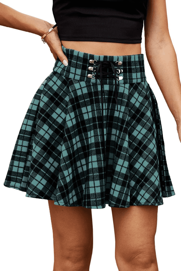 Womens Plaid Mini Skirts Gothic High Waist Skater Cosplay a Line Skirt - Image 3