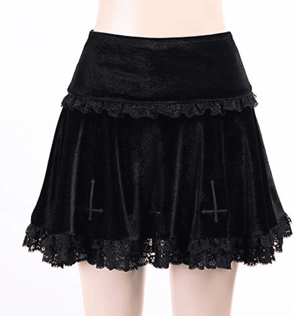 Womens Gothic Mini Skirts Punk Grunge Velvet Skirts High Waist Emo Skirt Mall Goth Alt Harajuku Skirt - Image 3