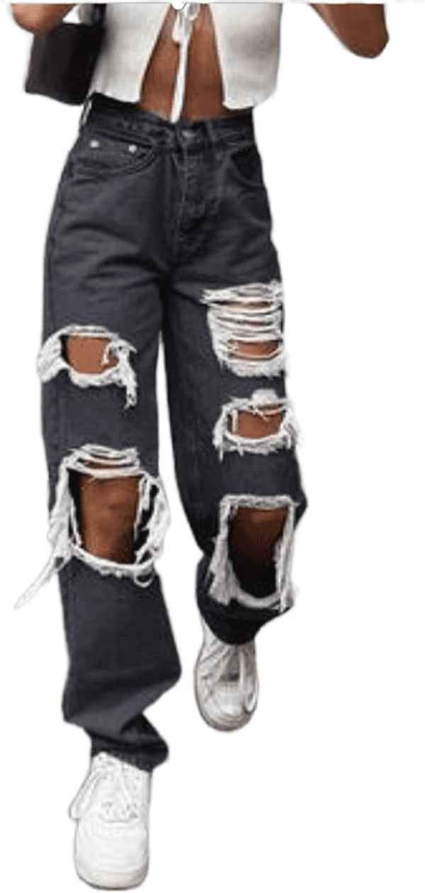 Women'S Ripped Boyfriends Jeans High Waist Wide Leg Denim Pants Vintage Loose Distressed Straight Jeans with Pockets