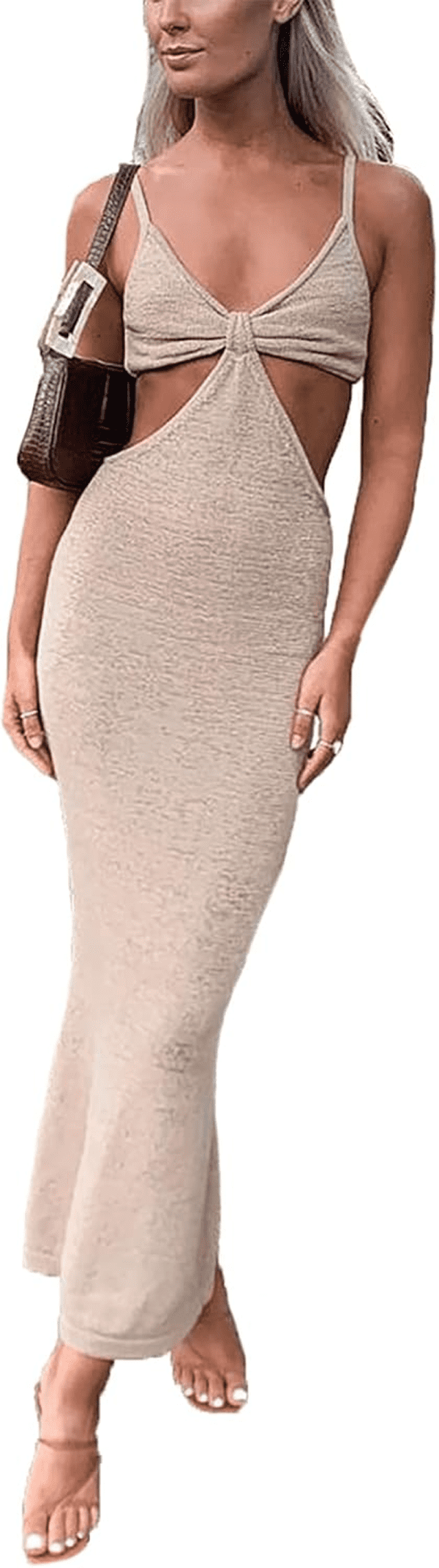 Women'S Cut-Out Dress Bodycon Spaghetti Strap Cocktail Sexy Maxi Dresses for Women Summer Club Party Dress 2021 (Apricot, Small)