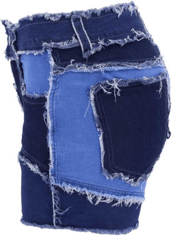 Women'S Casual Summer Color Block Patchwork Frayed Raw Hem Jeans Shorts Fashion Streetwear for Teen Girls B-Blue - Image 4