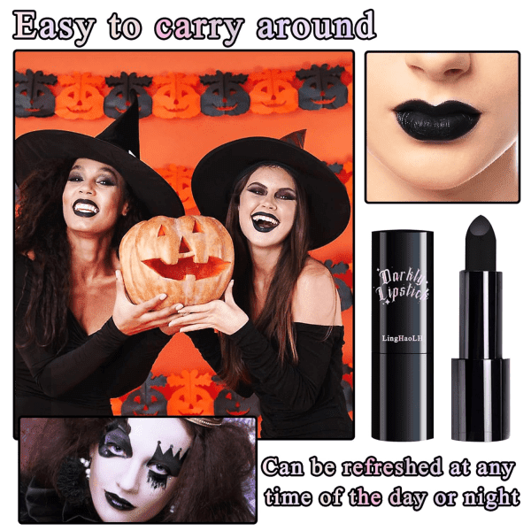 Black Matte Lipstick,Smooth Velvet Black Lipstick for Women,Highly Pigmented,Full Coverage Long Lasting & Waterproof Black Lip Gloss Stain Balm for Halloween Parties Goth Makeup - Image 7