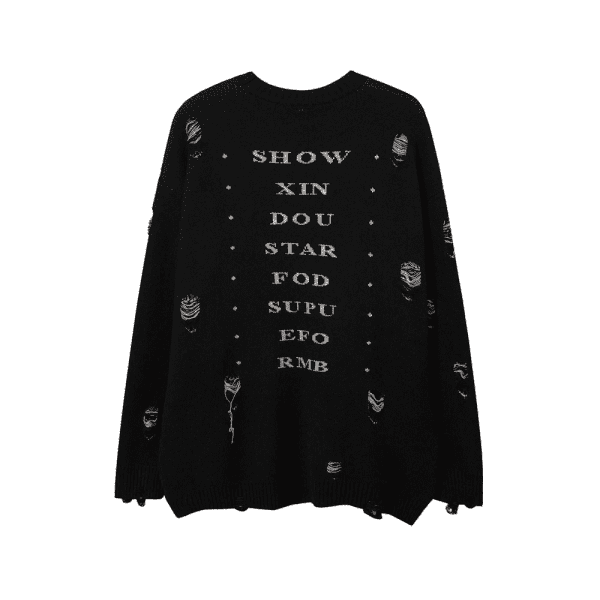 With Necklace Ripped Oversized Sweaters Frayed Knitted Black Goth Men Y2K Grunge Women Vintage Sweater Harajuku Tops Pullovers - Image 3