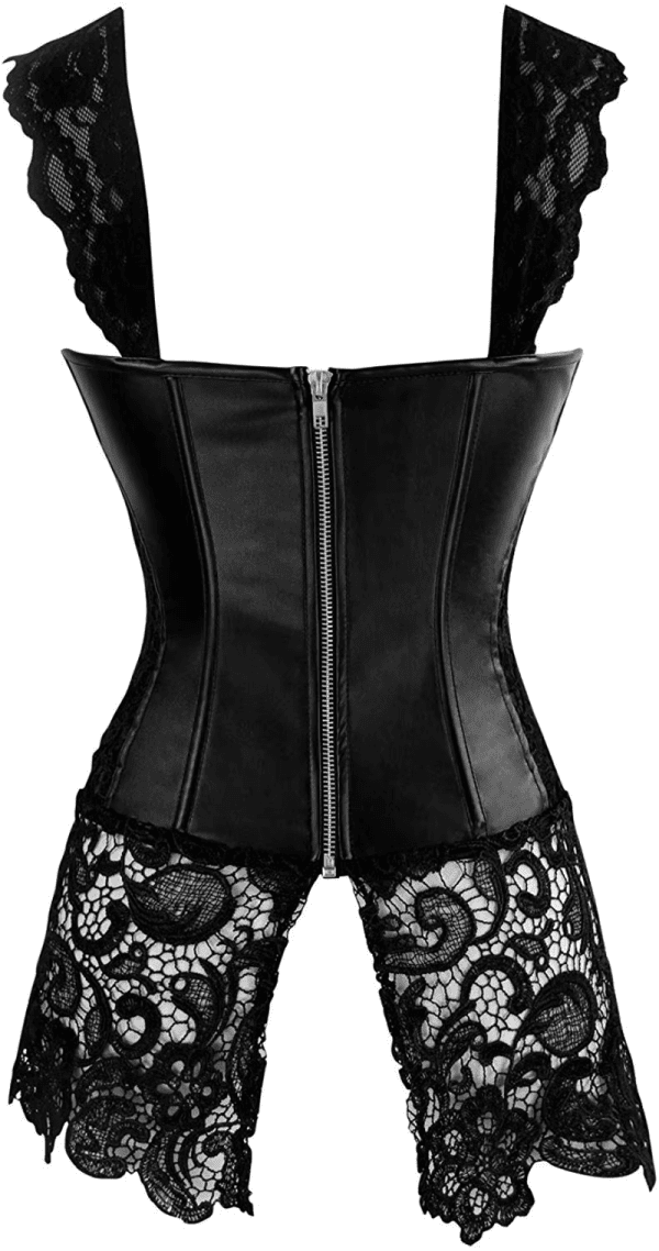 2021 Women'S Steampunk Gothic Faux Leather Bustier Corset with Lace Dress - Image 7