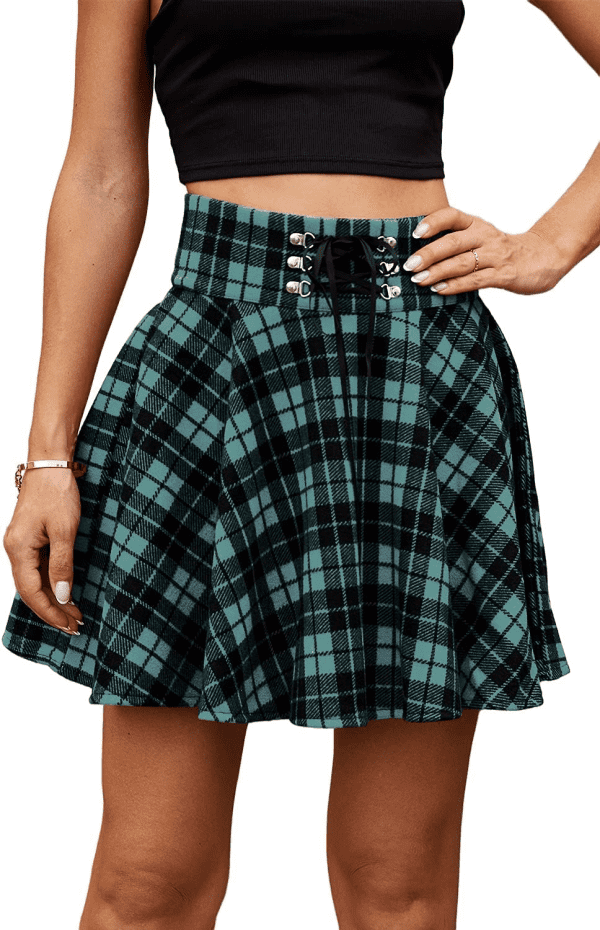 Womens Plaid Mini Skirts Gothic High Waist Skater Cosplay a Line Skirt - Image 4