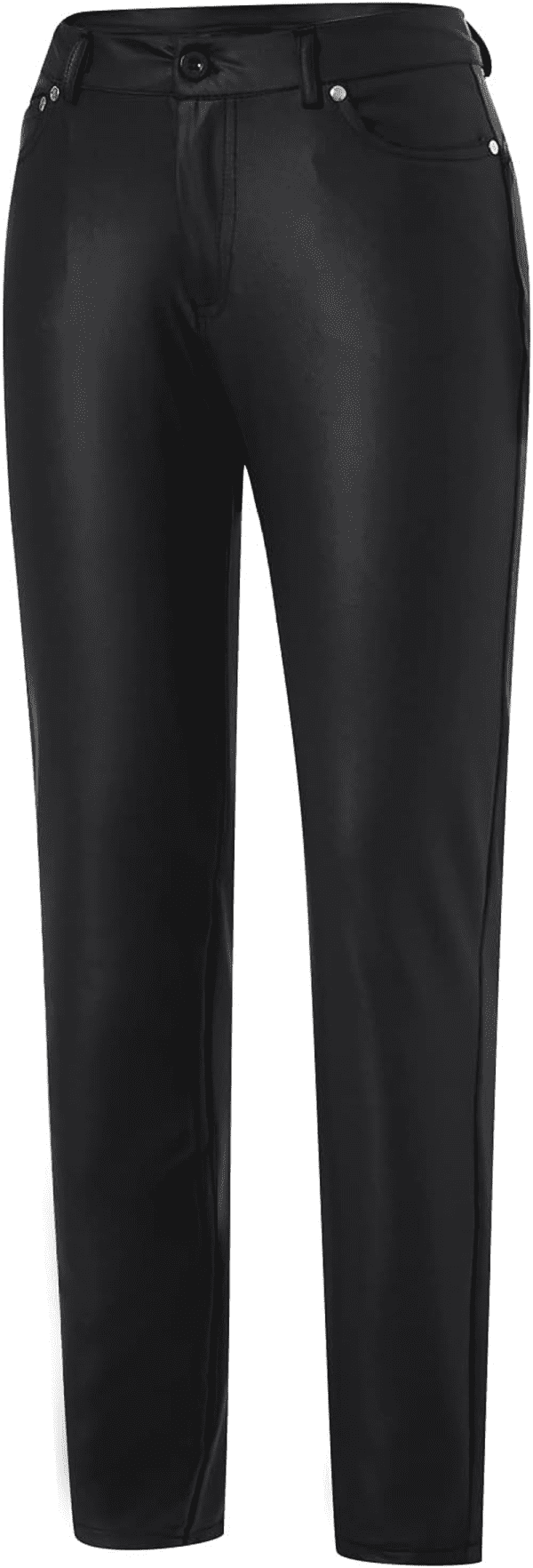 Womens Girls Faux Leather High Waisted Zip up PU Leggings Sexy Slim Fit Pants Skinny Button Tights Trousers with Pockets - Image 6