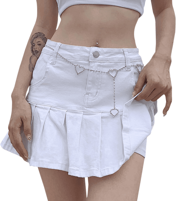 Women’S Low Waist Jeans Skirt Zipper Back 90S Streetwear Patchwork A-Line Mini Skirt with Pockets (Large, Pear White)