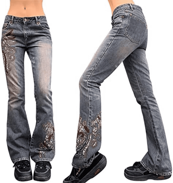 Women High Waisted Pants Y2K Graphic Wide Leg Denim Jeans Straight Casual Loose Baggy Trousers Vintage E-Girl Streetwear - Image 3