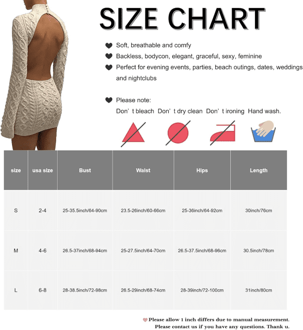 Women'S Backless Sweater Dress Cable Knit Turtleneck Long Sleeve Dress Sexy Cut Out Bodycon Mini Dresses - Image 6