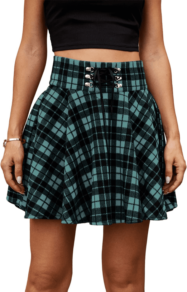 Womens Plaid Mini Skirts Gothic High Waist Skater Cosplay a Line Skirt - Image 2