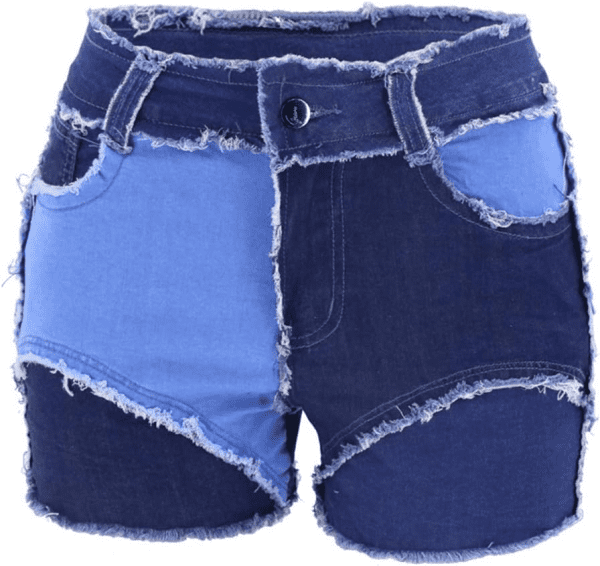 Women'S Casual Summer Color Block Patchwork Frayed Raw Hem Jeans Shorts Fashion Streetwear for Teen Girls B-Blue - Image 2