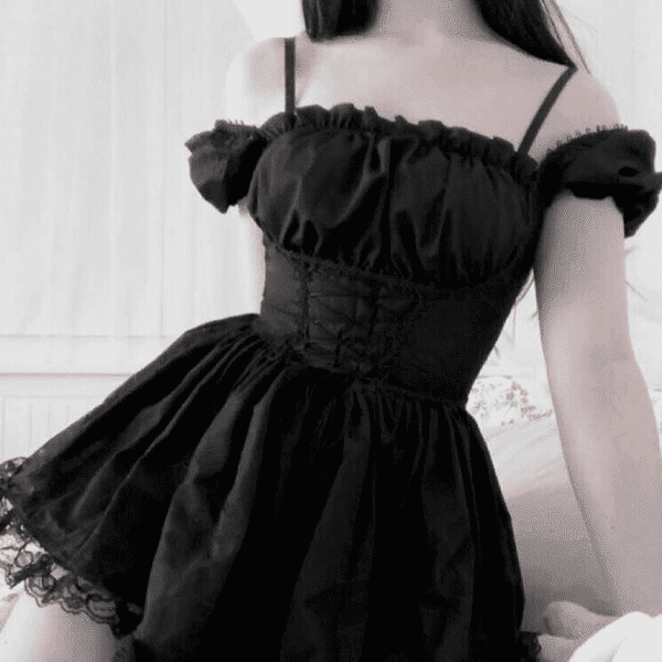 Women'S Gothic Lolita Mini Dresses Vintage Punk Puff Sleeve a Line Swing Short Goth Dress - Image 3