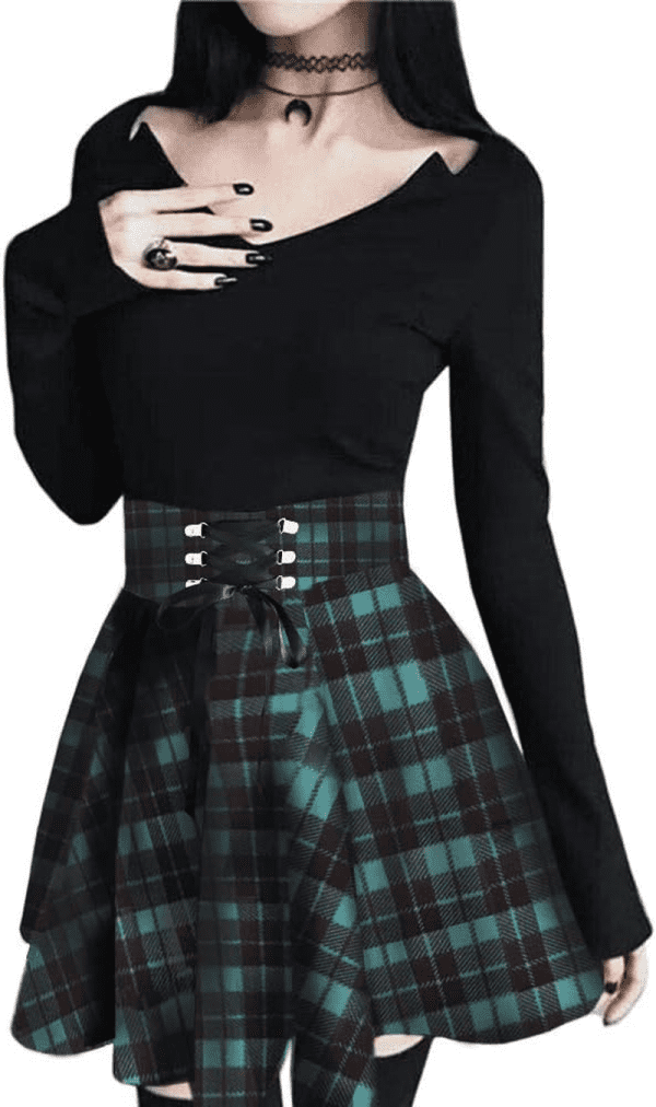 Womens Plaid Mini Skirts Gothic High Waist Skater Cosplay a Line Skirt