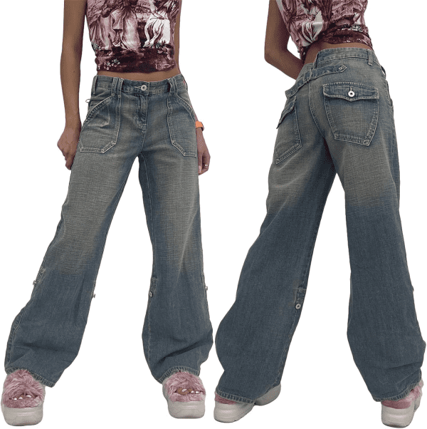 Women Low Waisted Wide Leg Denim Jeans Aesthetic Vintage Baggy Pockets Pants Casual Trousers Y2K E-Girl Streetwear Small - Image 2