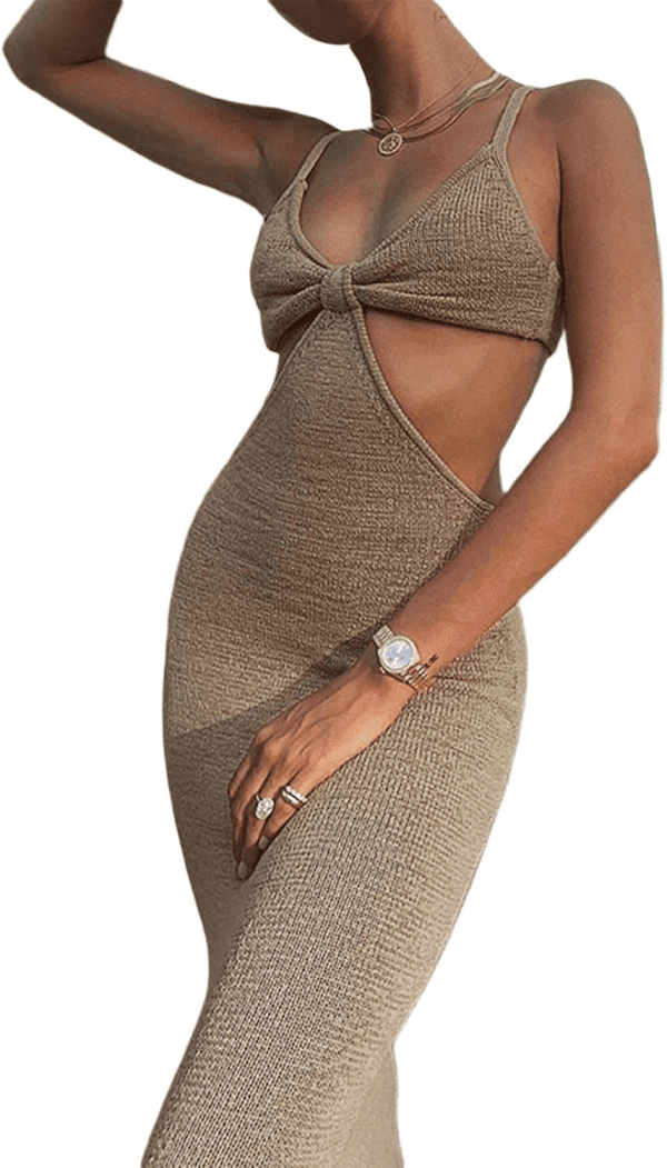 Womens Sexy Knitted Cut Out Spaghetti Strap Long Dresses Halter Neck Backless Maxi Dress Club Party Y2K Streetwear - Image 3