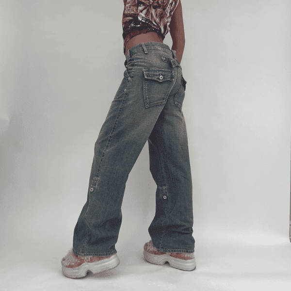 Women Low Waisted Wide Leg Denim Jeans Aesthetic Vintage Baggy Pockets Pants Casual Trousers Y2K E-Girl Streetwear Small - Image 6