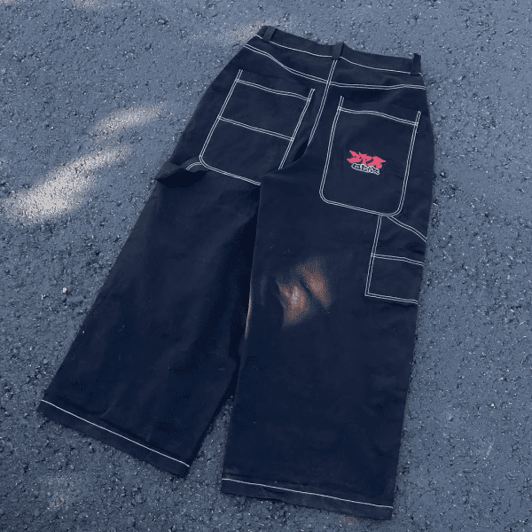 3Pmwear Letter Embroidery Hip Hop Jeans for Men Y2K Retro Baggy Black Straight Wide Leg Pants Harajuku Streetwear Men Clothing - Image 2