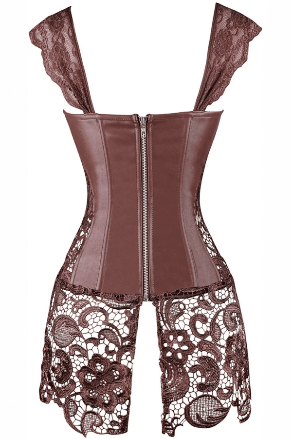 2021 Women'S Steampunk Gothic Faux Leather Bustier Corset with Lace Dress - Image 4