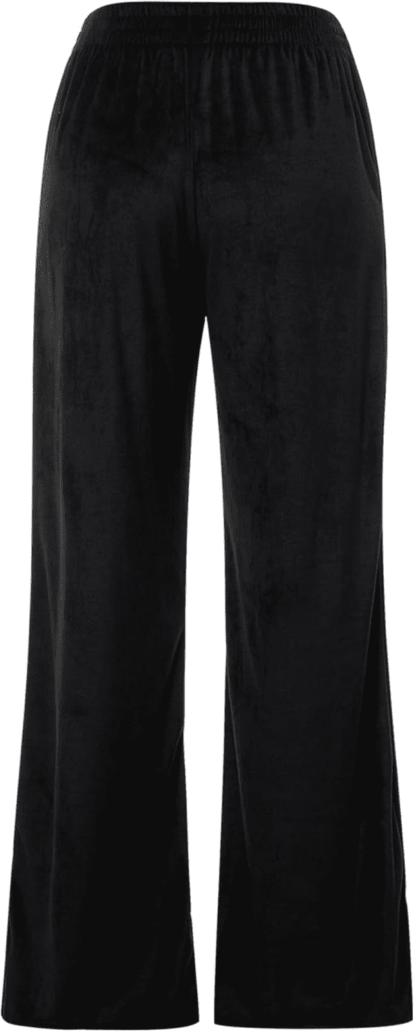 Women'S Casual Elastic Waist Relaxed Fit Wide-Leg Palazzo Slacks Velvet Pants (Black, Small) - Image 3