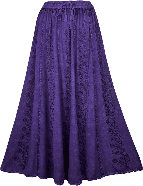 Women'S 2024 Fall a Line Flared Floral Embroidered Panel Flowy High Waisted Maxi Skirt