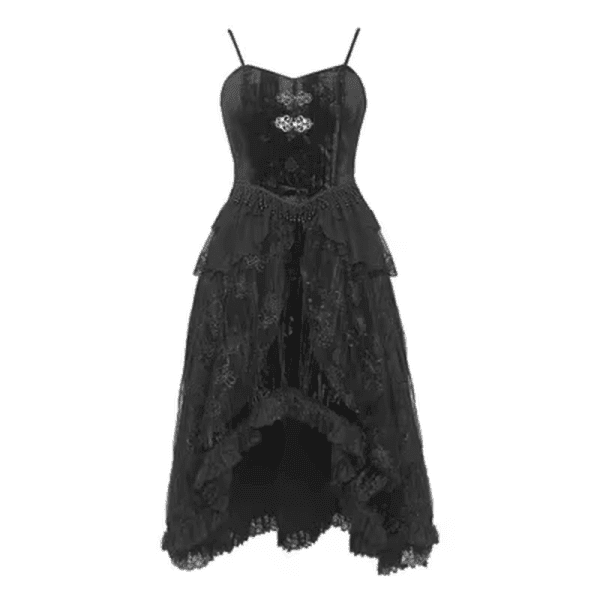 New Hot Girl Gothic Lolita Black Sling Dress Harajuku Punk Temperament Fashion Buckle Lace Splicing Dress