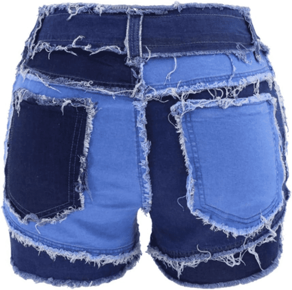 Women'S Casual Summer Color Block Patchwork Frayed Raw Hem Jeans Shorts Fashion Streetwear for Teen Girls B-Blue - Image 3