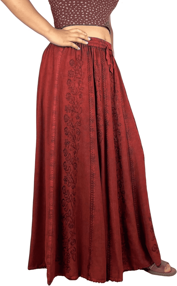 Women'S 2024 Fall a Line Flared Floral Embroidered Panel Flowy High Waisted Maxi Skirt - Image 2