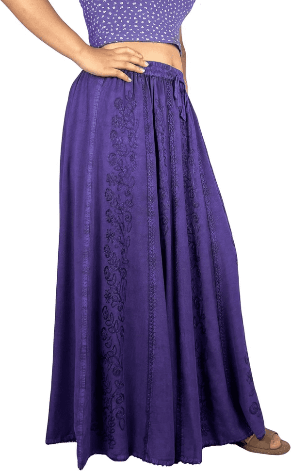 Women'S 2024 Fall a Line Flared Floral Embroidered Panel Flowy High Waisted Maxi Skirt - Image 2