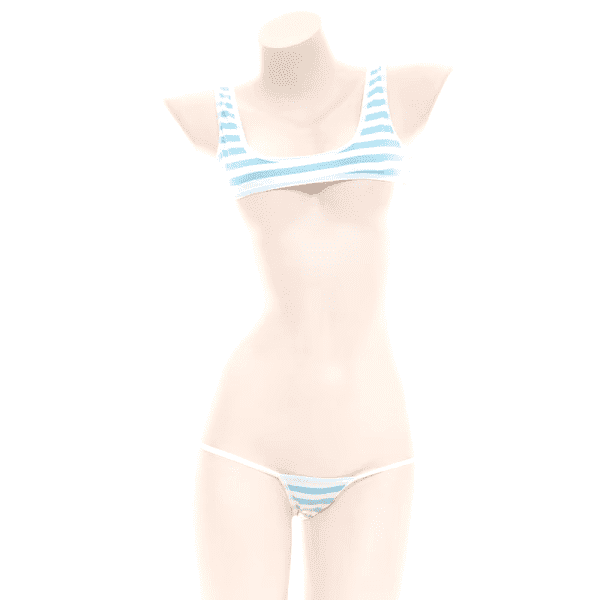 Japanese Cute Lingerie Lolita Kawaii Blue Pink Striped Mini Bikini Adult Cosplay Erotic Costumes Striped Vest Suit Bra Underwear - Image 7