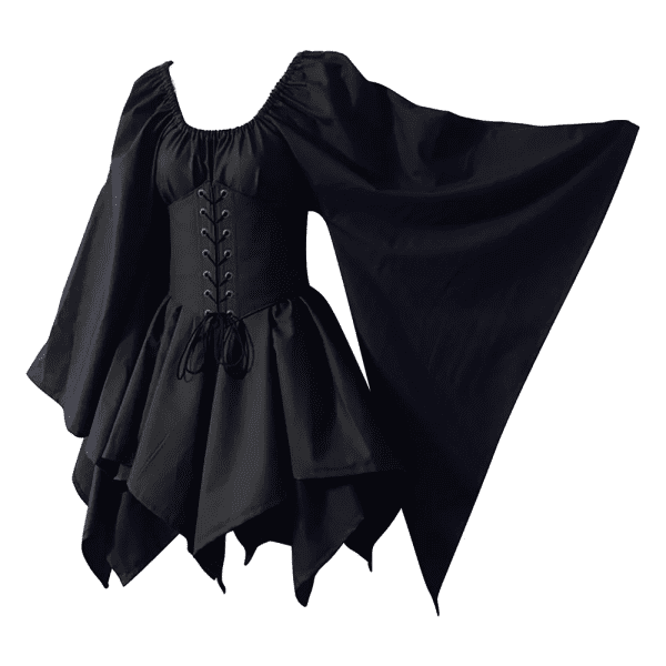 Women Medieval Renaissance Costume Dress, Vintage Cosplay Victorian Gothic Corset Dress, Gothic Vintage Court Banquet Dress, Bell Sleeves Mini Bodycon Dress with Peasant Bodice Dark Gray XL - Image 5