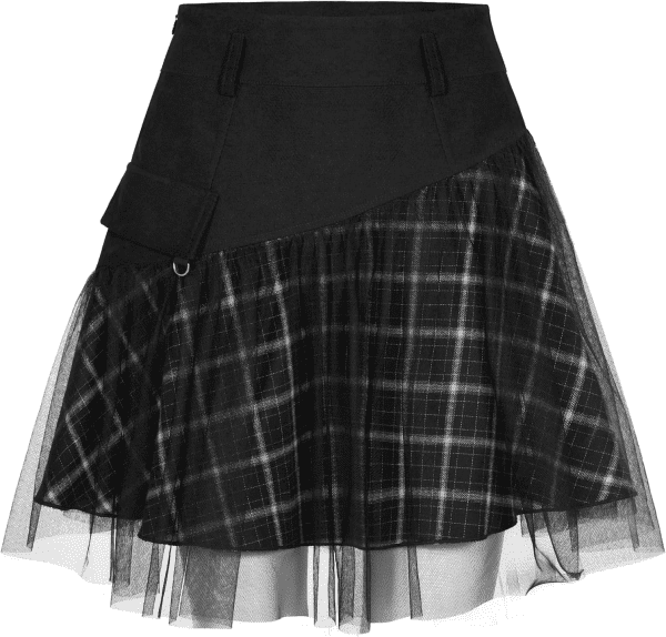 Women Gothic Skirts Women Goth Mini Plaid Skirt with Tulle Punk Dunk High Waist A-Line Party Skirt - Image 2