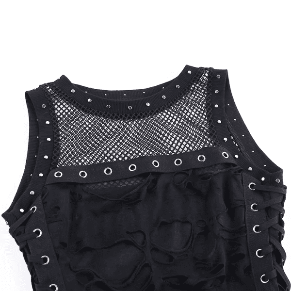 Goth Mall Gothic Vest Women Sexy Hole See through Lace-Up Crop Tank Tops Streetwear Cyber Punk New Fashion Rave Outfits - Image 5