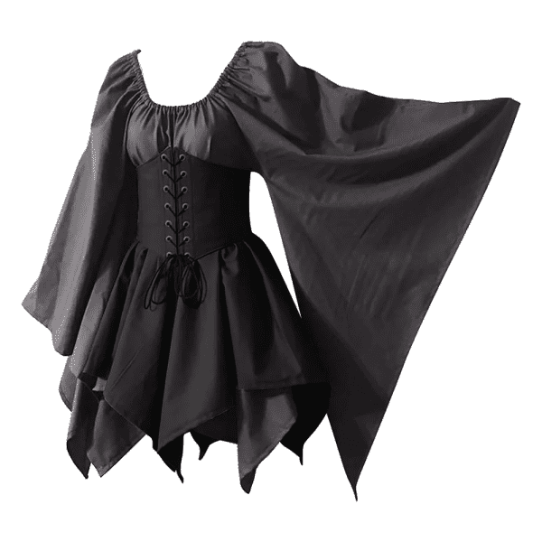 Women Medieval Renaissance Costume Dress, Vintage Cosplay Victorian Gothic Corset Dress, Gothic Vintage Court Banquet Dress, Bell Sleeves Mini Bodycon Dress with Peasant Bodice Black M - Image 12