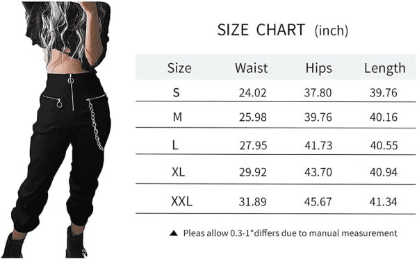 Women'S Chain Cargo Pants Goth Fit High Waist Black Trousers Streetwear Punk Pants for Women a Black Xx-Large - Image 3