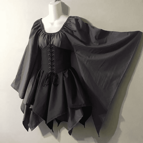 Women Medieval Renaissance Costume Dress, Vintage Cosplay Victorian Gothic Corset Dress, Gothic Vintage Court Banquet Dress, Bell Sleeves Mini Bodycon Dress with Peasant Bodice Dark Gray XL - Image 3