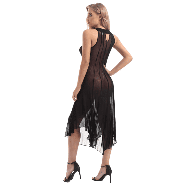 Women Gothic Sexy Dresses Transparent See-Through Mesh Dress Mock Neck Sleeveless Dresses Halloween Punk Rave Clubwear - Image 5