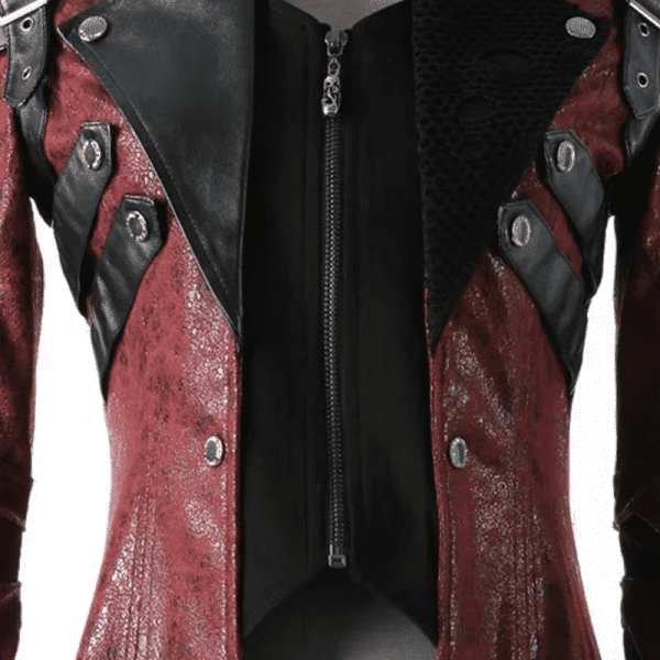 Gothic Style Women Vampire Red Punk Studded Heavy Pu Motorcycle Jacket Leather Fashion Brand Quality Long Coat - Image 5