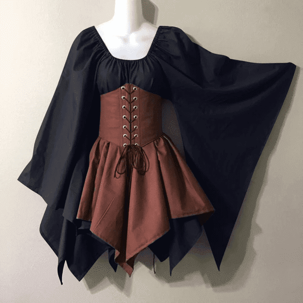 Women Medieval Renaissance Costume Dress, Vintage Cosplay Victorian Gothic Corset Dress, Gothic Vintage Court Banquet Dress, Bell Sleeves Mini Bodycon Dress with Peasant Bodice Black M - Image 5