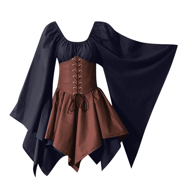 Women Medieval Renaissance Costume Dress, Vintage Cosplay Victorian Gothic Corset Dress, Gothic Vintage Court Banquet Dress, Bell Sleeves Mini Bodycon Dress with Peasant Bodice Dark Blue XL - Image 5