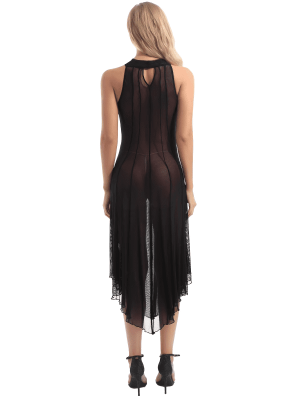 Women Gothic Sexy Dresses Transparent See-Through Mesh Dress Mock Neck Sleeveless Dresses Halloween Punk Rave Clubwear - Image 4