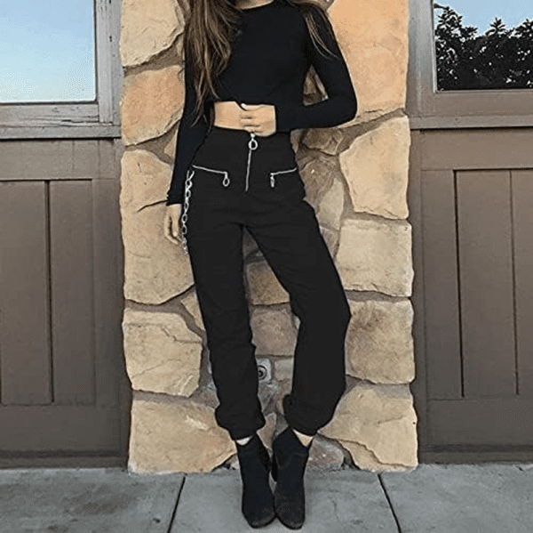 Women'S Chain Cargo Pants Goth Fit High Waist Black Trousers Streetwear Punk Pants for Women a Black Xx-Large - Image 2