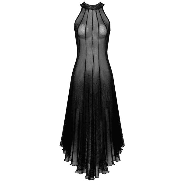 Women Gothic Sexy Dresses Transparent See-Through Mesh Dress Mock Neck Sleeveless Dresses Halloween Punk Rave Clubwear