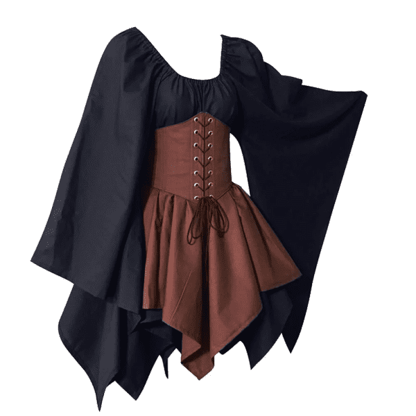 Women Medieval Renaissance Costume Dress, Vintage Cosplay Victorian Gothic Corset Dress, Gothic Vintage Court Banquet Dress, Bell Sleeves Mini Bodycon Dress with Peasant Bodice Black M - Image 6