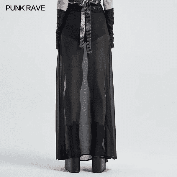 Women'S Punk High Waist Fake Two-Pieces Half Skirt Simple Style Split Hem Sexy Perspective Chiffon Women Long Skirts - Image 4