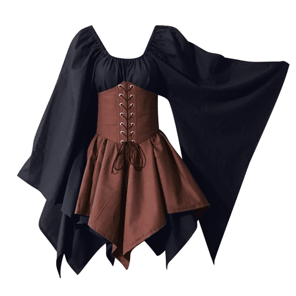 Women Medieval Renaissance Costume Dress, Vintage Cosplay Victorian Gothic Corset Dress, Gothic Vintage Court Banquet Dress, Bell Sleeves Mini Bodycon Dress with Peasant Bodice Dark Blue XL - Image 6