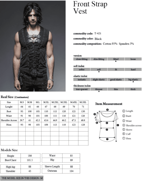 Man Cotton Leather Belt Sleeveless T-Shirt Front Strap Vest Bandage Casual Tank Tops Steampunk Vest - Image 6