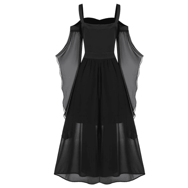 Women'S Steampunk Gothic Dress plus Size Cold Shoulder Long Dress Sweatshirt Dress Vintage Dress Sleeve Lace up Halloween Dress Black_A XXXL - Image 4