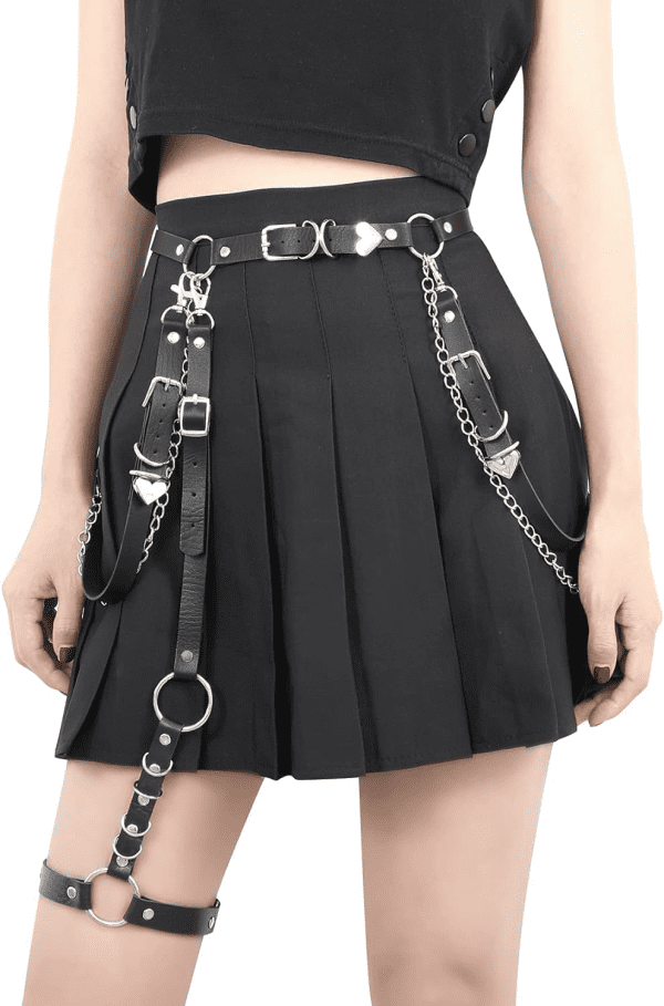 Women Punk PU Leather Belt with Chain Ladies Gothic Rock Waist Belt with Leg Garters