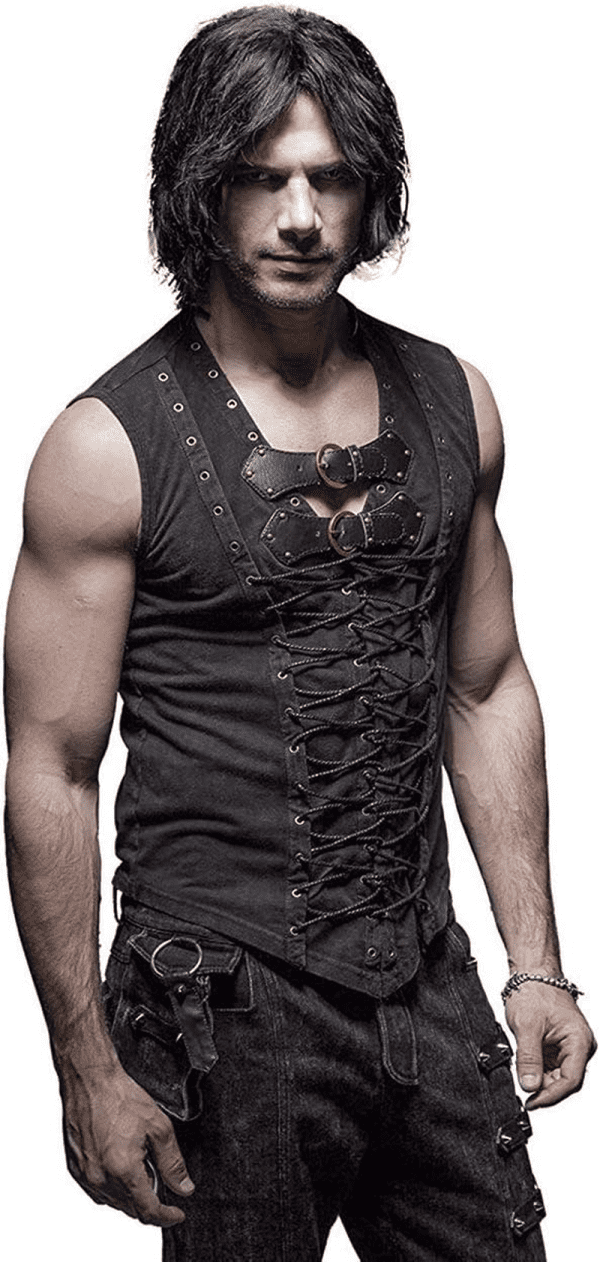 Man Cotton Leather Belt Sleeveless T-Shirt Front Strap Vest Bandage Casual Tank Tops Steampunk Vest