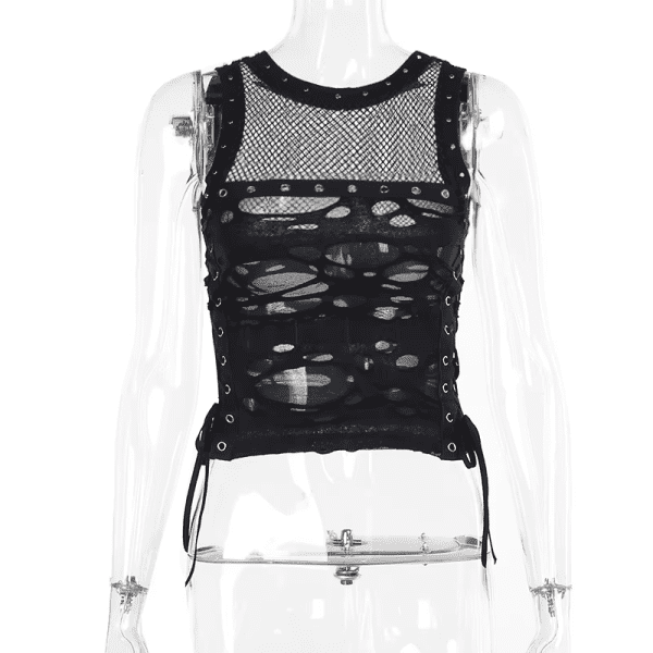 Goth Mall Gothic Vest Women Sexy Hole See through Lace-Up Crop Tank Tops Streetwear Cyber Punk New Fashion Rave Outfits - Image 3